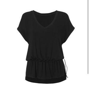 CAbi Black Cap Sleeve Tie Front Blouse